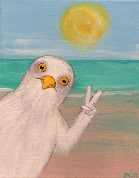 Beach Animal Paintings, Seagull Painting Easy, Seagull Drawing Cartoon, Seagull Drawing, Seagull Acrylic Painting, Funny Seagull Drawing, Seagull Cartoon Illustration, Seagull Painting, Seagull Illustration