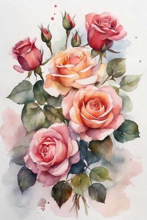 Roses Clipart, Watercolor Png, Roses Bouquet, Watercolor Flower Art, 수채화 그림, Flower Art Images, Rose Gift, Rose Art, Rose Painting