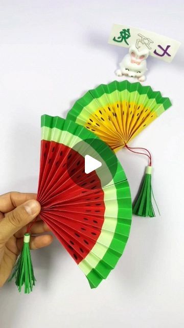 paper crafts creator on Instagram: "Let's make a watermelon and kiwi fan using paper strips  #handmade #parentchilddiy #papercrafts #watermelonfan #kiwifan #summercrafts #diyfun #creativeactivities #craftingwithkids #familyfun" Watermelon Paper Fan Craft, Paper Watermelon, Craft Ideas Paper, Watermelon Designs, Paper Craft Ideas, Clever Crafts, Creative Activities, Summer Crafts, Diy For Kids