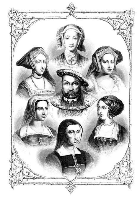 Coloring page Henry VIII and 6 wives King Henry Viii Wives, Katherine Of Aragon, Catherine Parr, Wives Of Henry Viii, Anne Of Cleves, Tudor Dynasty, History Of England, Catherine Of Aragon, King Henry Viii