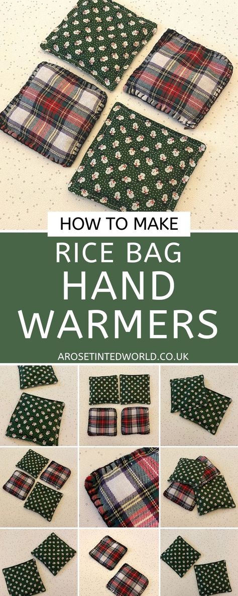 How To Make Hand Warmers - Rice Bag Warming Pouches ⋆ A Rose Tinted World Easy Christmas Sewing Projects, Easy Christmas Sewing, Bags Diy Sewing, Hand Warmers Rice, Diy Hand Warmers, Rice Pack, Winter Sewing, Rice Bag, Christmas Sewing Projects