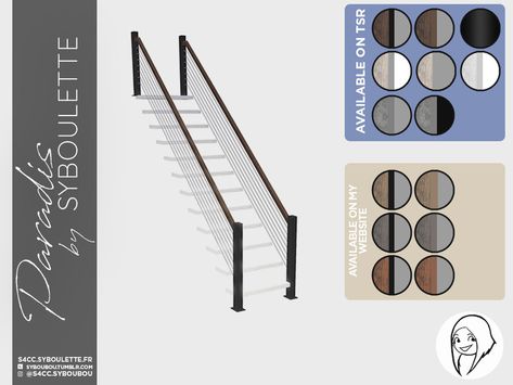 Sims 4 Stair Railing Cc, Sims 4 Railing, Sims 4 Cc Railing, Sims 4 Railings Cc, Sims4 Stairs, Sims Stairs, Sims 4 Stairs Cc, Sims 4 Stairs, Horizontal Railing