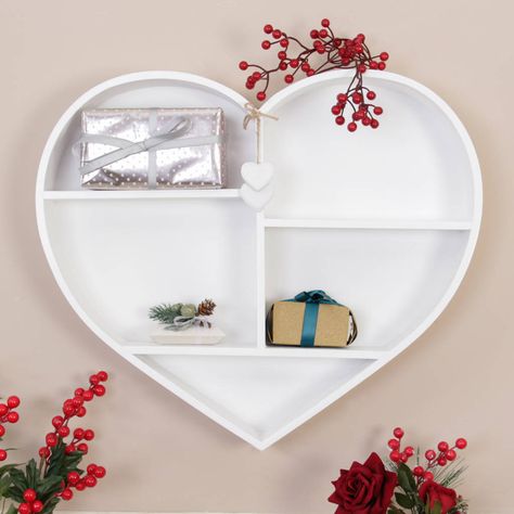 White Wooden Heart Shaped Wall Shelf Heart Shelf Decor, Heart Shelves, Heart Wall Shelf, House Shape Wall Shelf, Heart Shelves Wooden, Heart Shelf, Decorative Shelves, Shelf Vanity, House Furniture Design