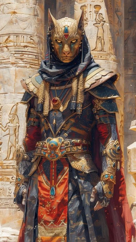 Egyptian God Character Design, Egyptian Fantasy Art, Egyptian Armour, Egyptian Dnd, Egyptian Warrior, Egypt Concept Art, Creature Artwork, King Fashion, Afrocentric Art