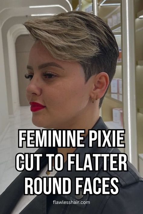 Feminine Pixie Cut for Round Face Womens Pixie Cut, How To Grow Out A Pixie Haircut, Feminine Pixie Haircut Round Faces, Pixie For Round Face, Pixie Round Face, Fat Face Short Hair, Feminine Pixie Cut, Pixie Cuts For Round Faces, Pixie Cut For Round Face