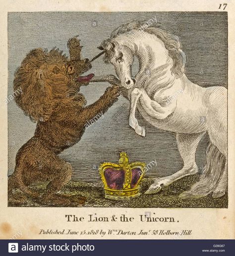 Download this stock image: The lion and the unicorn Were fighting for the crown; The lion beat the unicorn All round about the town. Some gave them....... - g39g67 from Alamy's library of millions of high resolution stock photos, illustrations and vectors. Scotland Unicorn, Scottish Unicorn, Unicorn Artwork, Lion And Unicorn, Tracy Porter, Pegasus Unicorn, Medieval Tapestry, Last Unicorn, The Last Unicorn