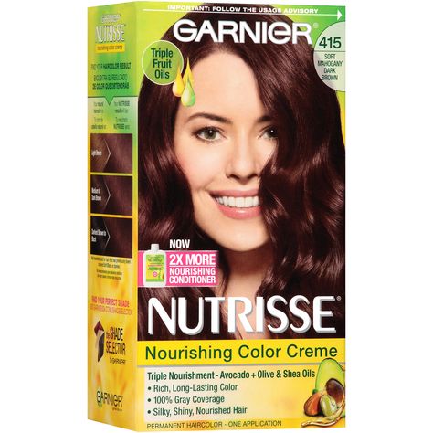 Garnier Nutrisse Nourishing Color Creme, Gray Mahogany Brown Hair Color, Mahogany Brown Hair, Garnier Hair Color, Raspberry Truffle, Buttery Blonde, Messy Bob Hairstyles, Garnier Fructis, Champagne Blonde, Mahogany Brown