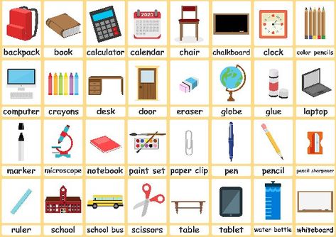 Classroom objects Flashcards - Simple flashcards for ESL Teachers Classroom Objects Flashcards, Classroom Flashcards, Classroom Object, Flashcards For Kindergarten, Useful Vocabulary, School Objects, Classroom Objects, Free Flashcards, Color Flashcards