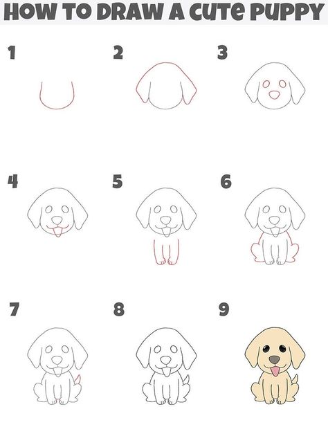 Simple Puppy Drawing, Easy Drawings For Beginners Step By Step, How To Draw A Dog, Simple Dog Drawing, Drawings For Beginners, Easy Drawings For Beginners, Puppy Drawing, Drawings Simple, Dog Drawing