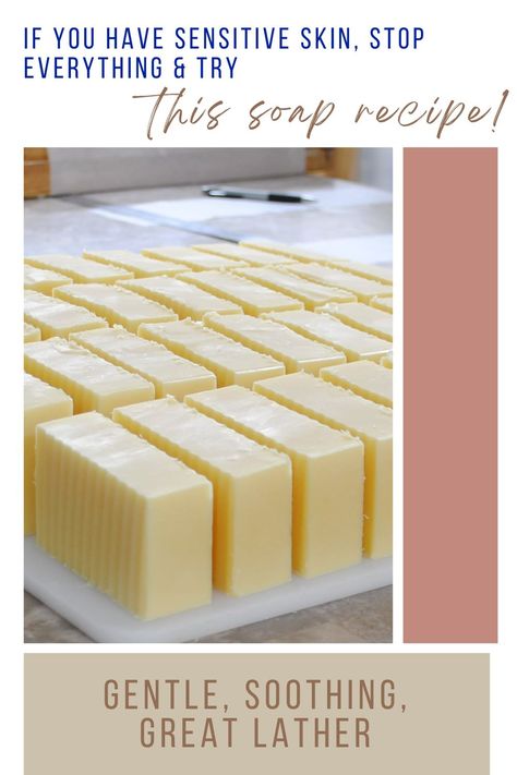 soap recipe for sensitive skin Diy Soap For Dry Skin, Moisturizing Cold Process Soap Recipe, Diy Soap For Sensitive Skin, Homemade Bar Soap For Sensitive Skin, Sensitive Skin Soap Recipe, How To Make Natural Soap, Basic Soap Recipe, Soap Base Recipe, Facial Soap Recipe