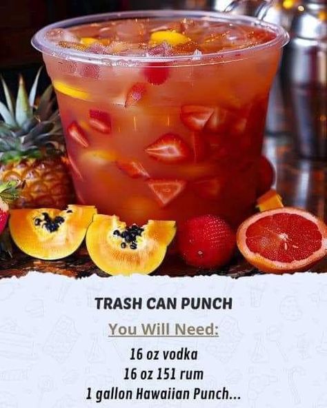 Punch Alcohol, Trash Can Punch, Alcoholic Slush Recipes, Fruity Alcohol Drinks, Bartender Drinks Recipes, Alcoholic Punch Recipes, Slush Recipes, Pretty Alcoholic Drinks, Candy Cocktails