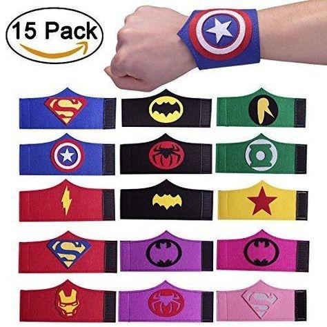 Superhero Bracelets, Supergirl Birthday, Super Hero Day, Party Bracelets, Avengers Party, Spiderman Party, Avengers Birthday, Superhero Capes