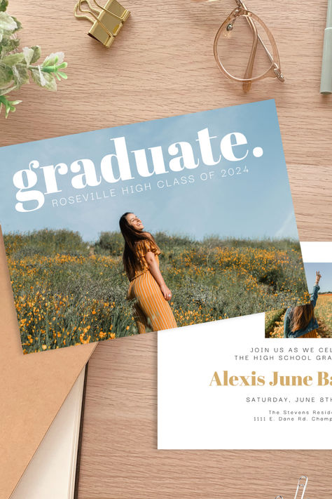 class of 2024 / grad party invite / graduation announcement card / graduation invitation template / high school graduation invite / grad party ideas / high school graduation idea Graduation Card Pictures, Graduation Invitations Aesthetic, Senior Announcement Ideas, Grad Announcements High School, Graduation Invitations Ideas, Grad Invite Ideas, Grad Card Ideas, Graduation Announcement Ideas, Grad Invites