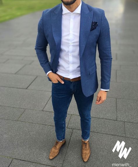 Shoes With Blue Suit, Mens Clothing Ideas, Tan Shoe, Mexican Man, Classic Elegant Style, Blazer Outfits Men, Formal Men Outfit, Mens Fashion Blazer, Formal Mens Fashion