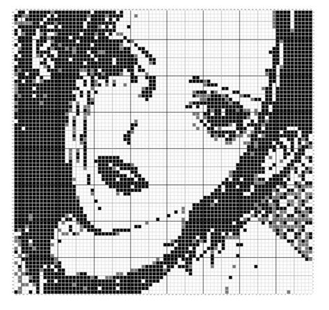 Pixel anime girl Nana Cross Stitch Pattern, Nana Pixel Art Grid, Anime Crochet Graph, Nana Grid Pattern, Nana Cross Stitch, Pixel Art Crochet Sweater, How To Pixel Crochet, Nana Perler Beads, Crochet Graph Patterns Anime