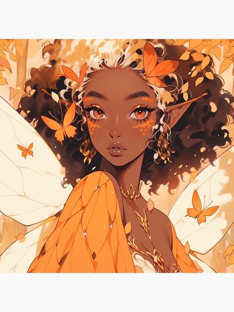 Fall Character Design, Fairy Art Drawing Sketches Beautiful, Black Fairy Art, Fall Goddess, Fall Fairies, Pokemon Emotes, Autumn Character, Fall Butterfly, Fall Fairy