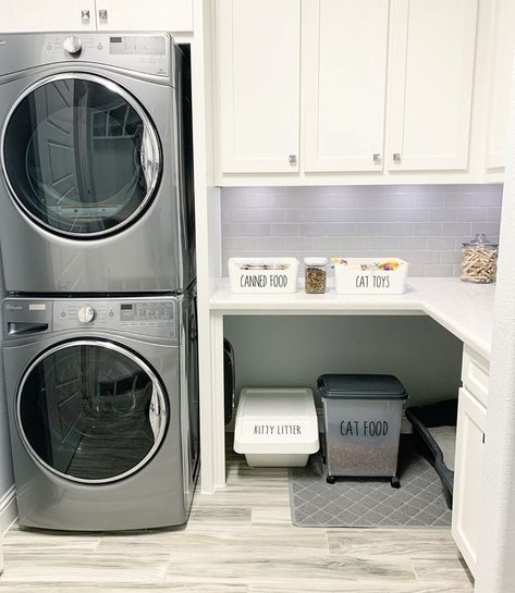 Laur on Instagram: “P•E•T (or cat) organization ideas! I’ve had this requested a lot so I thought I would share how we keep some of our pet essentials stored &…” Cat Organization, Pet Essentials, Dream Laundry Room, Pet Organization, Mudroom Laundry Room, Laundry Room Renovation, Pet Spaces, Laundry Room Remodel, Puck Lights