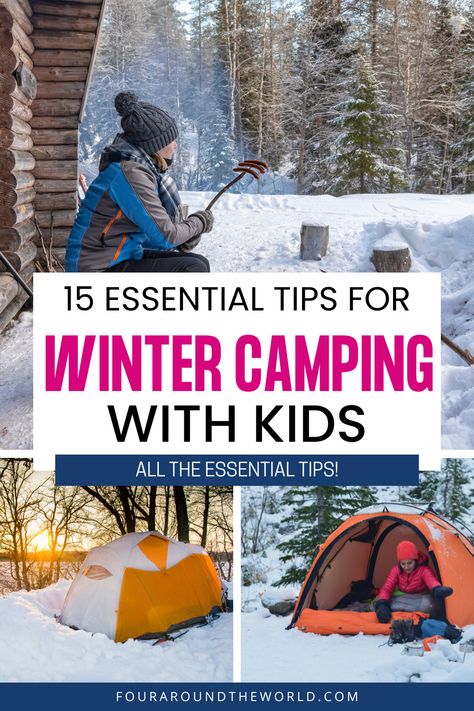 Winter camping with kids can be a fun and memorable experience, but it is important to be prepared for unusual circumstances that you might encounter during cold weather camping. Winter camping tips for families. Family camping trips in winter. Tips for camping in winter with children. Camping In Winter, Camping Trip Essentials, Tent Camping Organization, Kids Camping Gear, Camping Supply List, Cold Camping, Camping Winter, Rv Traveling, Tips For Winter