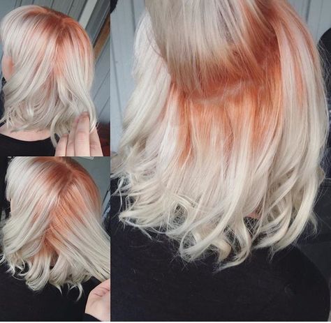 Orange shadow root!  Hair done by Miranda Mason Blond Hair Red Roots, Orange Roots Blonde Hair, Ghost Roots Hair, Shadow Root Hair, Colored Roots, Shadow Root Blonde, Orange Shadow, Shadow Roots, Light Auburn Hair