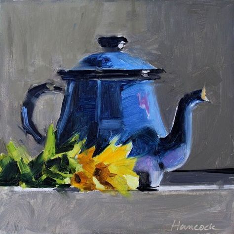 Paintings Of Teapots, Blue Still Life Painting, Oil Paint Ideas, Teapot Still Life, Acrylic Paint Easy, Teapot Painting, Couple Canvas Painting, Beginners Canvas Painting, Easy Canvas Painting Ideas