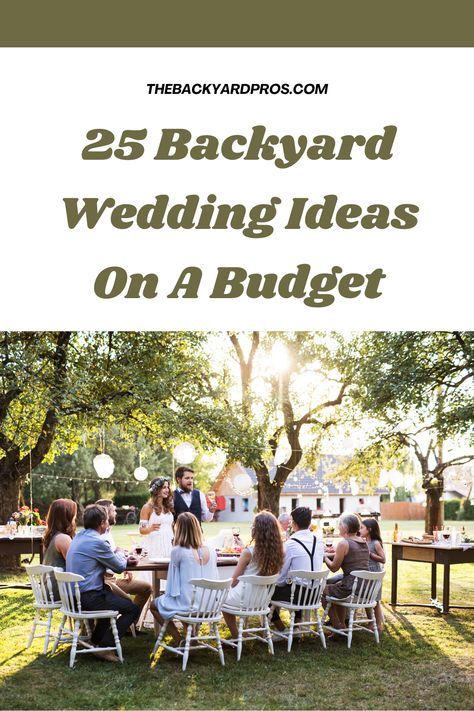 Plan the perfect backyard wedding without breaking the bank! Discover 25 creative and budget-friendly ideas to transform your outdoor space into a dreamy wedding venue. From DIY décor to affordable catering options, make your special day unforgettable. Outdoor Yard Wedding Ideas, Bbq For Wedding Reception, Budget Wedding Venue Ideas, Small Backyard Wedding Ideas On A Budget, Backyard Wedding Ceremony Setup, Backyard Reception On A Budget, Wedding On A Budget Ideas, Cheap Backyard Wedding, Budget Wedding Venue