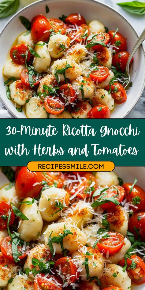 Light and fluffy ricotta gnocchi paired with a vibrant tomato and herb sauce come together in just 30 minutes for a restaurant-quality dinner. Perfect for busy weeknights or elegant entertaining. Ricotta Tomato, Tomato Gnocchi, How To Cook Gnocchi, Ricotta Gnocchi, Baked Gnocchi, Indian Butter Chicken, Ricotta Pasta, Elegant Entertaining, Herb Sauce