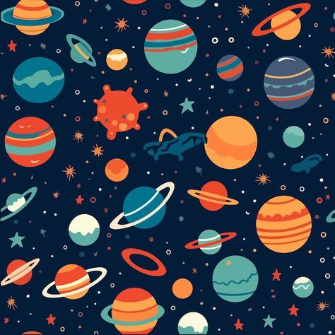 Pattern with planets and spaceships | Premium Vector #Freepik #vector #space #outerspace #outer-space #seamless-pattern Space Seamless Pattern, Space Stickers, Space Pattern, Planet Design, Space Galaxy, Baby Born, Kids Prints, Vector Pattern, Outer Space