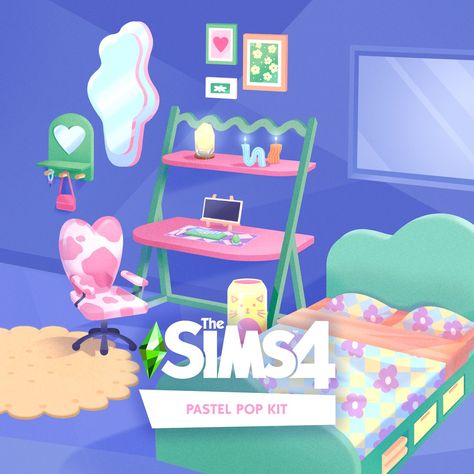 Pastel Pop Kit Sims 4, Sims 4 Pastel Pop Kit, Sims 4 Add Ons, Introduction Design, Avant Basic, Playful Bedroom, Sims Background, Pastel Prints, Pastel Eyeshadow