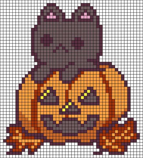 Spooky Crochet Tapestry, Pumpkin Grid Pattern, Autumn Perler Beads, Pearler Bead Halloween, Mushroom Pixel Art Grid, Halloween Cross Stitch Patterns Free, Autumn Pixel Art, Perler Beads Halloween, C2c Halloween