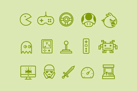 15 Video Game Icons Small Game Tattoos, Video Game Symbols, Video Game Icons, Robot Icon, Video Game Tattoos, Comic Book Tattoo, Video Game Logos, Game Icons, Gaming Tattoo