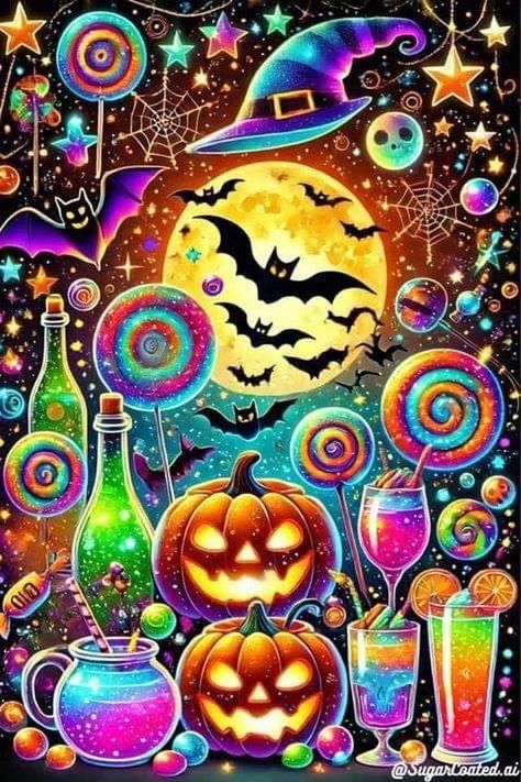 Neon Halloween Wallpaper, Spooky Drinks, Spooky Cocktails, Purple Rocks, Halloween Themed Drinks, Happy Halloween Gif, Simpsons Halloween, Spooky Halloween Pictures, Crystals Purple