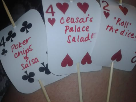 food marker's for a casino (well, spades) themed party! Vegas Party Theme, Vegas Party Ideas, Poker Party Ideas, Vegas Casino Party, Vegas Birthday Party, Vegas Themed Party, Casino Party Ideas, Casino Themed Party, Las Vegas Theme