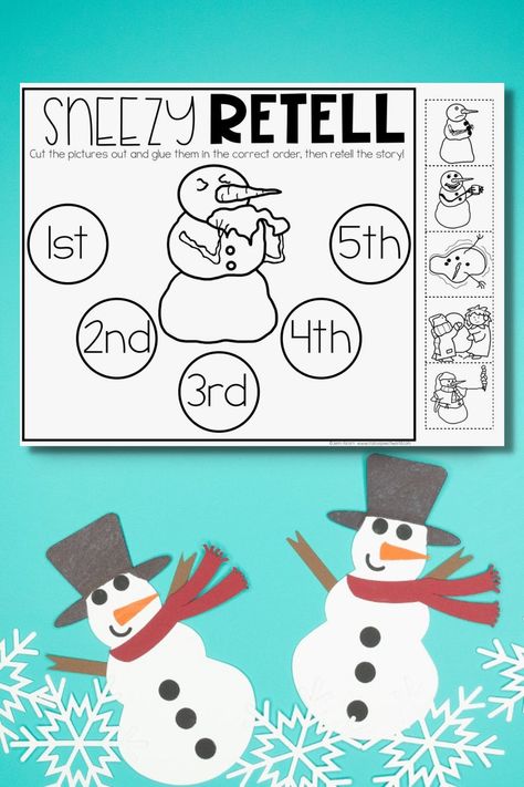 Speech Therapy Activities for Sneezy the Snowman - Plus, Free Download! - Crazy Speech World Pre K Sequencing Activities, Pre K January Activities, Snowy Day Activities Kindergarten, Sneezy The Snowman Activities Free, Sneezy The Snowman Activities Preschool, January Speech Therapy Activities, Snow Activities For Kindergarten, Sneezy The Snowman Craft, Snowman Activities Preschool