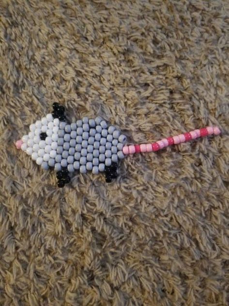 Frog Kandi Tutorial, Rat Kandi Pattern, Kandi Animal Pattern, Kandi Possum, Cool Kandi Ideas, Kandi Bracelets Patterns, Pony Bead Animals Patterns, Bead Animals Patterns, Kandi Animals