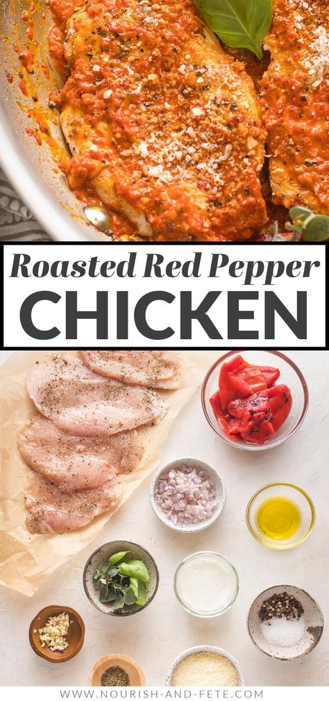 This Roasted Red Pepper Chicken skillet is a delicious and easy 30-minute meal of tender, pan-fried chicken breasts nestled in a creamy, lightly sweet sauce. Roasted Red Pepper Chicken, Red Pepper Chicken, Pan Fried Chicken Breast, Roasted Red Pepper Sauce, 30 Minute Meals Easy, Easy Skillet Meals, Chicken Skillet, Red Pepper Sauce, One Skillet Meals