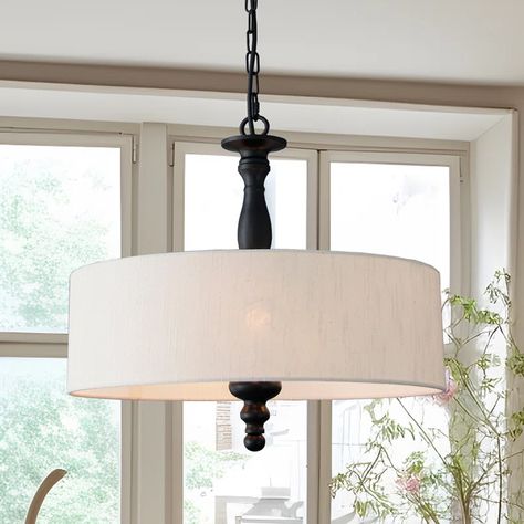 Charlton Home® Blondina 4 - Light Dimmable Drum Chandelier & Reviews | Wayfair Drum Pendant Light, Drum Pendant Lighting, Black Light Fixture, Dining Room Light Fixtures, Kitchen Ceiling Lights, 3 Light Chandelier, Chandelier Bedroom, Rustic Chandelier, Drum Chandelier