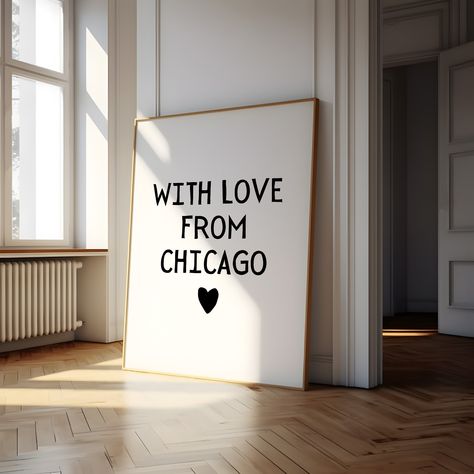 Chicago Wall Art Travel Print Poster Retro Chicago Wall Decor Art Chicago Illinois Print Wall Art Print Illinois Art Print Heart Art Location Wall Art, Charleston Apartment, Aesthetic Chicago, Chicago Wall Art, Apartment Wall Art, Chicago Print, Chicago Apartment, Pink Wall Decor, Wall Art Travel