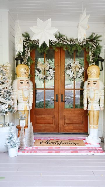 Giant Nutcracker Makeover, Diy Lifesize Nutcracker, Nutcracker Redo, Walmart Nutcracker, Life Size Nutcracker, Nutcracker Makeover, Painted Nutcracker, Christmas Porch Decor Ideas, Nutcracker Decor