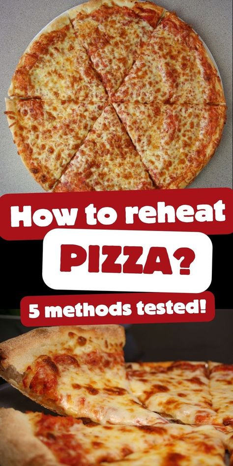 cold pizza above and warm pizza below. text over the photos: "how to reheat pizza? 5 methods tested!" Reheat Pizza In Microwave, Reheat Pizza In Oven, How To Reheat Pizza, Reheating Pizza, Pizza In The Oven, Savory Snack Recipes, Reheat Pizza, Domino's Pizza, Leftover Pizza