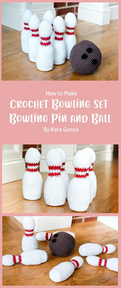 This handy set of crochet bowling balls and pins can be used as decoration, or play games with family and friends. This is a fantastic gift for all ages, from toddlers through to teens. Wobbles Crochet, Crochet Game, Sweet Cupcake, Crochet Ball, Crocheting Patterns, Bowling Balls, Crochet Toddler, Crochet Food, Crochet Quilt