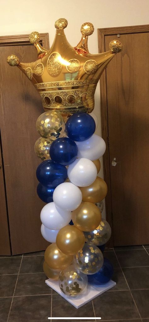 Crown Balloon Decorations, Charro 15 Decorations, Crown Royal Birthday Party, Crown Birthday Theme, Royal Blue And Gold Quince, Royal Party Theme, King Theme Party, Royal Prince Baby Shower Theme, Royalty Theme Party