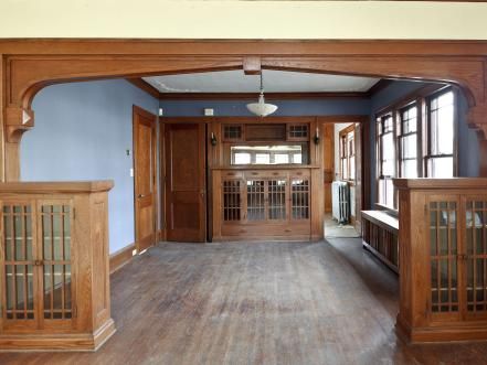 <em>Rehab Addict</em> host Nicole Curtis is giving a crumbling turn-of-the-century bungalow a second chance to be the cute and cozy home it once was before the city has it torn down. See the surprising before-and-afters here. 1920s Craftsman, Craftsman Interiors, Rehab Addict, 1920s Bungalow, Bungalow Interiors, Nicole Curtis, Craftsman Interior, 1920s House, Bungalow Homes