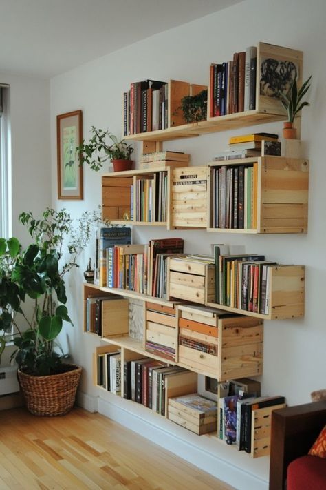 Smart Shelving Ideas, Storage Wall Office, Diy Shelves Wall Shelves, Diy Wall Bookshelves, Book Shelves On Wall, Storage Wall Ideas, Diy Wall Storage, Bedroom Wall Storage, Wall Storage Ideas