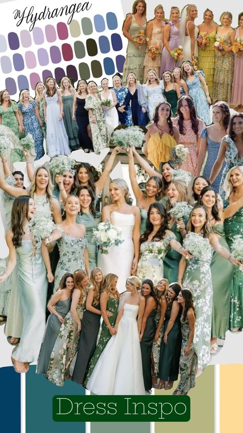 bridesmaid dress inspo Multiple Shades Bridesmaid Dresses, Shades Bridesmaid Dresses, Hydrangea Dress, Dress Inspo, Bridesmaid Dress, Color Scheme, Color Schemes, Fall Outfits, Bridesmaid Dresses