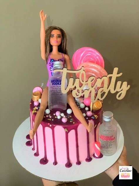 #barbie #twentyone #dripcake #baking #vodka Barbie Cake 21, 21st Birthday Barbie, 21sr Birthday Cakes, 21sr Birthday Ideas, Drunken Barbie Cake, 21st Birthday Cake Barbie Funny, Drunken Barbie Cake 21st Birthday, Barbie Doll 21st Birthday Cake, 21st Birthday Cake For Girls