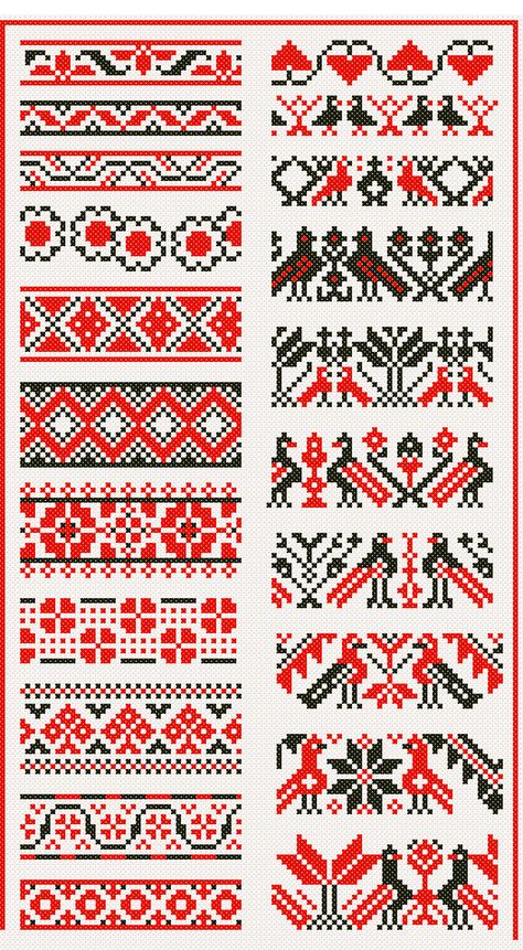 Hungarian Embroidery, Fair Isle Knitting Patterns, Fair Isles, Cross Stitch Bookmarks, Cross Stitch Borders, Folk Embroidery, Bead Loom Patterns, Fair Isle Knitting, Tapestry Crochet