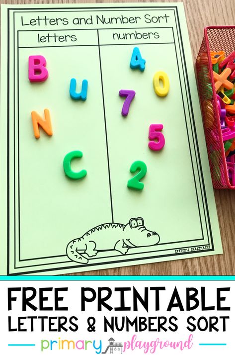 Free Printable Letters and Numbers Sort - Primary Playground Phonemic Awareness Preschool, Alphabet Curriculum, Rainbow In A Jar, Prek Literacy, Mini Erasers, Morning Tubs, Prek Classroom, Number Identification, Abc Activities