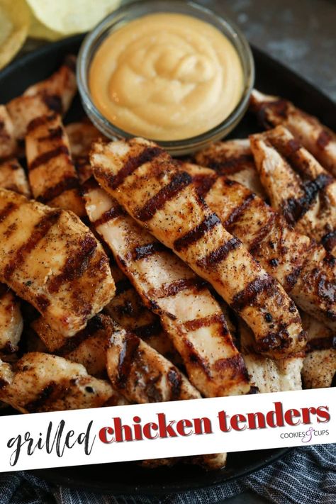 Marinated chicken strips are grilled until juicy and crispy in no time flat! These easy chicken tenders are kid-approved and so delicious! Pan Grilled Chicken, How To Grill Chicken, Easy Chicken Tenders, Grilled Chicken Strips, Smoked Chicken Breast, Grilled Chicken Tenders, Homemade Chicken Nuggets, Reheat Chicken, Crockpot Recipes Healthy