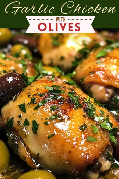 Chicken Recipes: Garlic Chicken with Olives Chicken And Kalamata Olives Recipe, Chicken With Dates And Olives, Cooking With Olives, Chicken And Black Olives Recipe, Olive Chicken Recipe, Recipes With Olives, Garlic And Herb Chicken, 40 Clove Garlic Chicken, Olive Chicken