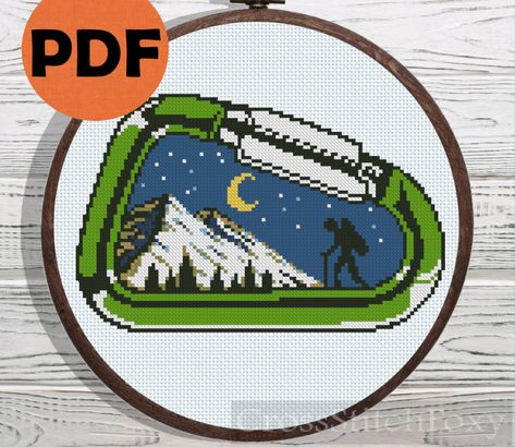 Hiking Cross Stitch, Mountain Cross Stitch, Cross Stitch Camping, Boho Cross, Cross Stitch Landscape, Cat Cross Stitch Pattern, Small Cross Stitch, Night Landscape, Boho Patterns